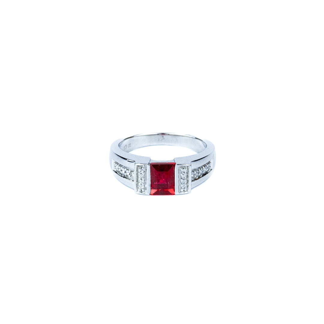 12 - Bague Rubellite et Diamants en Or Blanc 18k