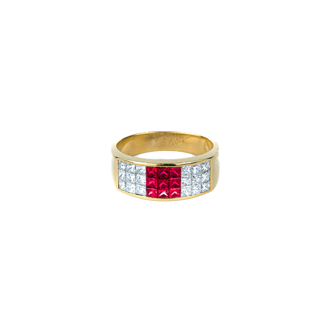 Bague or jaune rubis et diamants
