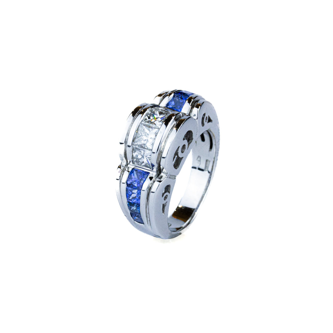 8 - Bague Diamant et Saphir Ceylan en Or Blanc 18k