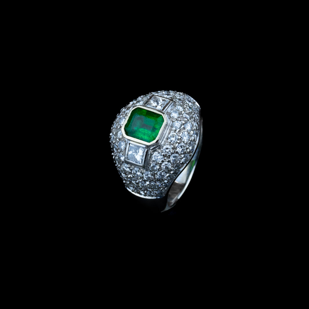 41 - Bague Vintage Emeraude / or blanc